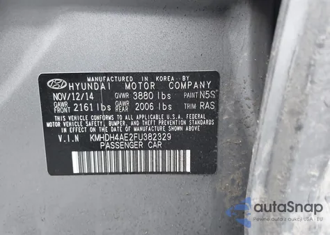 2015 Hyundai Elantra Limited/Se from USA, damaged, VIN KMHDH4AE2F4382329
